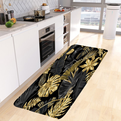 Moderni set kuhinjskih podnih prostirača iz srednjeg stoljeća Kreativne Boho crne linije Sunčevi listovi Geometrijski otirač Kućni dekor Neklizajući tepih Prostirka za kupanje