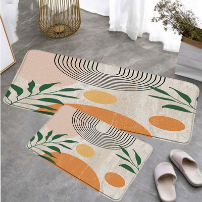 Moderni set kuhinjskih podnih prostirača iz srednjeg stoljeća Kreativne Boho crne linije Sunčevi listovi Geometrijski otirač Kućni dekor Neklizajući tepih Prostirka za kupanje