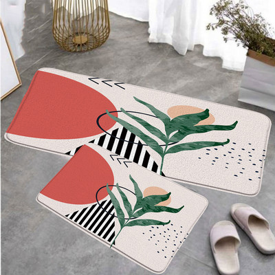 Moderni set kuhinjskih podnih prostirača iz srednjeg stoljeća Kreativne Boho crne linije Sunčevi listovi Geometrijski otirač Kućni dekor Neklizajući tepih Prostirka za kupanje