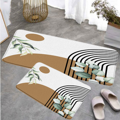 Moderni set kuhinjskih podnih prostirača iz srednjeg stoljeća Kreativne Boho crne linije Sunčevi listovi Geometrijski otirač Kućni dekor Neklizajući tepih Prostirka za kupanje