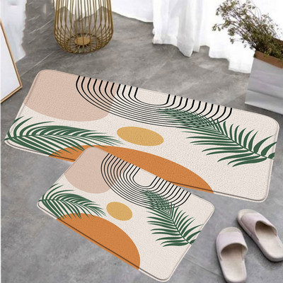 Moderni set kuhinjskih podnih prostirača iz srednjeg stoljeća Kreativne Boho crne linije Sunčevi listovi Geometrijski otirač Kućni dekor Neklizajući tepih Prostirka za kupanje