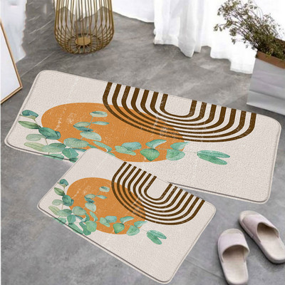 Moderni set kuhinjskih podnih prostirača iz srednjeg stoljeća Kreativne Boho crne linije Sunčevi listovi Geometrijski otirač Kućni dekor Neklizajući tepih Prostirka za kupanje