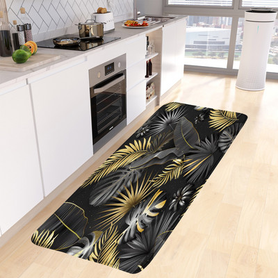 Moderni set kuhinjskih podnih prostirača iz srednjeg stoljeća Kreativne Boho crne linije Sunčevi listovi Geometrijski otirač Kućni dekor Neklizajući tepih Prostirka za kupanje