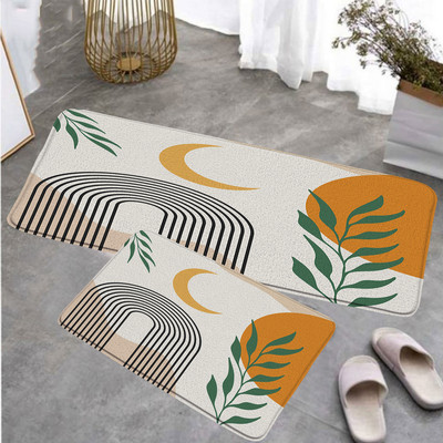 Moderni set kuhinjskih podnih prostirača iz srednjeg stoljeća Kreativne Boho crne linije Sunčevi listovi Geometrijski otirač Kućni dekor Neklizajući tepih Prostirka za kupanje