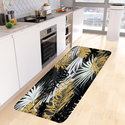 Moderni set kuhinjskih podnih prostirača iz srednjeg stoljeća Kreativne Boho crne linije Sunčevi listovi Geometrijski otirač Kućni dekor Neklizajući tepih Prostirka za kupanje
