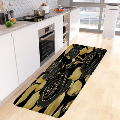 Moderni set kuhinjskih podnih prostirača iz srednjeg stoljeća Kreativne Boho crne linije Sunčevi listovi Geometrijski otirač Kućni dekor Neklizajući tepih Prostirka za kupanje