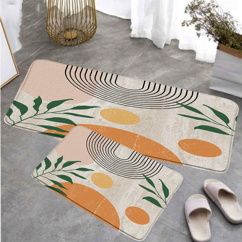 Moderni set kuhinjskih podnih prostirača iz srednjeg stoljeća Kreativne Boho crne linije Sunčevi listovi Geometrijski otirač Kućni dekor Neklizajući tepih Prostirka za kupanje