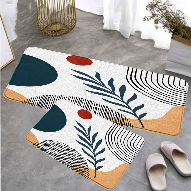 Moderni set kuhinjskih podnih prostirača iz srednjeg stoljeća Kreativne Boho crne linije Sunčevi listovi Geometrijski otirač Kućni dekor Neklizajući tepih Prostirka za kupanje