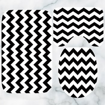 Nordic Black White Geometric Bath Mats Комплект скандинавски райета Chevron Quatrefoil Килим за баня Килим Подложка за тоалетна душ постелки