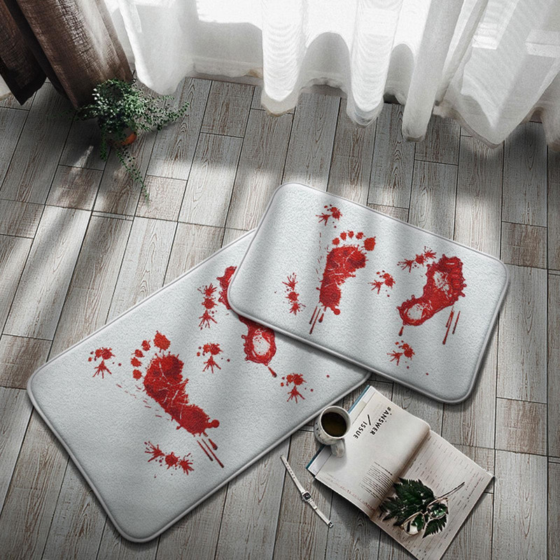 50 * 80 cm Helovīna vannas paklājs, asiņains pēdas nospiedums, biedējošs paklājiņš, grīda, vannas istaba, spilventiņi, paklājs, mazgājams, mazgājams vannas istabai M6S5