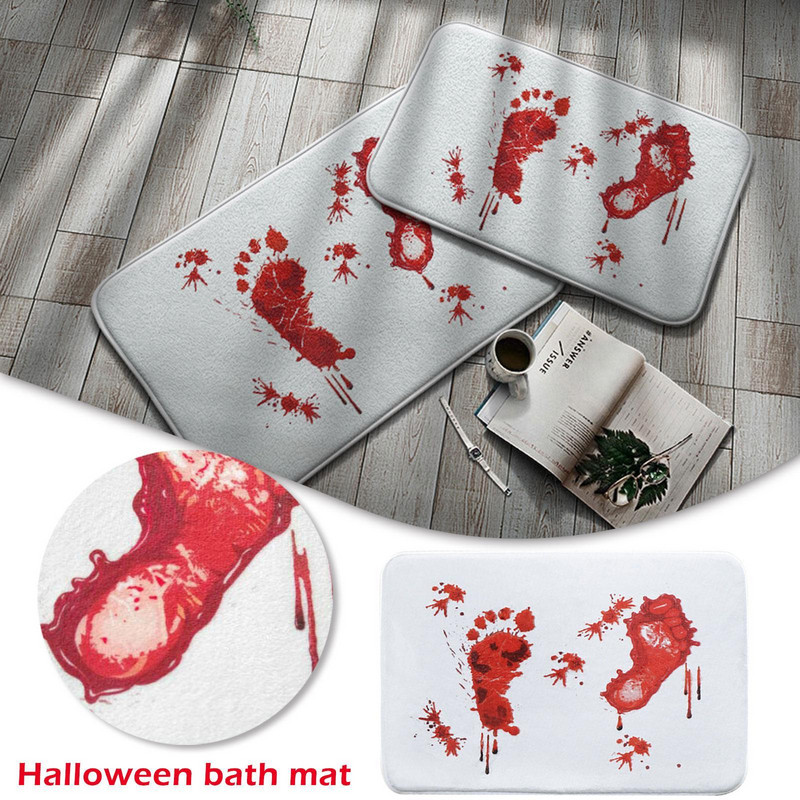 50 * 80 cm Helovīna vannas paklājs, asiņains pēdas nospiedums, biedējošs paklājiņš, grīda, vannas istaba, spilventiņi, paklājs, mazgājams, mazgājams vannas istabai M6S5