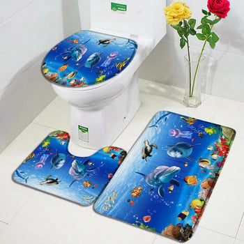 Комплект забавни подложки за баня с делфини, морска костенурка, риба, животно, подводен пейзаж, детски декор за баня, килим, неплъзгащ се килим, подложки за капаци на тоалетна