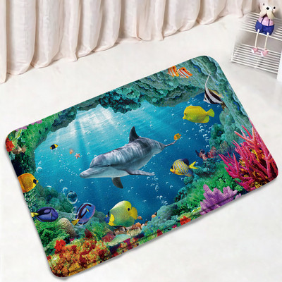 Juokingas delfinų vonios kilimėlio rinkinys Jūros vėžlys Žuvis Gyvūnas Povandeninis Peizažas Vaikams Vonios kambario Dekoras Kilimas Neslystantis kilimėlis Tualeto dangčio kilimėliai