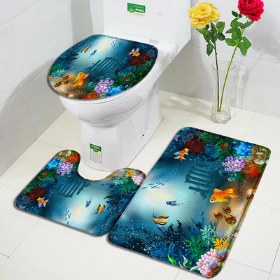 Juokingas delfinų vonios kilimėlio rinkinys Jūros vėžlys Žuvis Gyvūnas Povandeninis Peizažas Vaikams Vonios kambario Dekoras Kilimas Neslystantis kilimėlis Tualeto dangčio kilimėliai