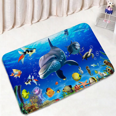 Juokingas delfinų vonios kilimėlio rinkinys Jūros vėžlys Žuvis Gyvūnas Povandeninis Peizažas Vaikams Vonios kambario Dekoras Kilimas Neslystantis kilimėlis Tualeto dangčio kilimėliai