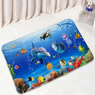 Juokingas delfinų vonios kilimėlio rinkinys Jūros vėžlys Žuvis Gyvūnas Povandeninis Peizažas Vaikams Vonios kambario Dekoras Kilimas Neslystantis kilimėlis Tualeto dangčio kilimėliai