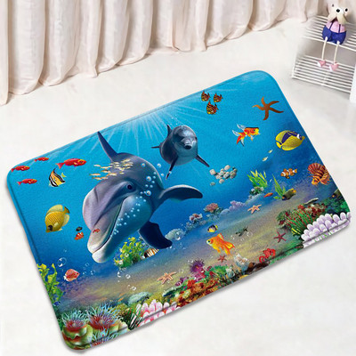 Juokingas delfinų vonios kilimėlio rinkinys Jūros vėžlys Žuvis Gyvūnas Povandeninis Peizažas Vaikams Vonios kambario Dekoras Kilimas Neslystantis kilimėlis Tualeto dangčio kilimėliai