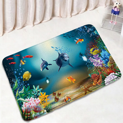 Juokingas delfinų vonios kilimėlio rinkinys Jūros vėžlys Žuvis Gyvūnas Povandeninis Peizažas Vaikams Vonios kambario Dekoras Kilimas Neslystantis kilimėlis Tualeto dangčio kilimėliai