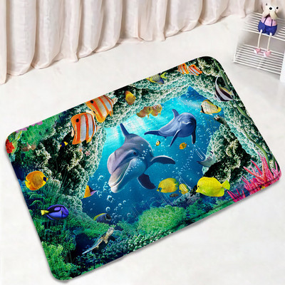 Juokingas delfinų vonios kilimėlio rinkinys Jūros vėžlys Žuvis Gyvūnas Povandeninis Peizažas Vaikams Vonios kambario Dekoras Kilimas Neslystantis kilimėlis Tualeto dangčio kilimėliai
