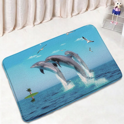 Juokingas delfinų vonios kilimėlio rinkinys Jūros vėžlys Žuvis Gyvūnas Povandeninis Peizažas Vaikams Vonios kambario Dekoras Kilimas Neslystantis kilimėlis Tualeto dangčio kilimėliai