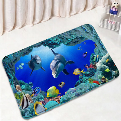 Juokingas delfinų vonios kilimėlio rinkinys Jūros vėžlys Žuvis Gyvūnas Povandeninis Peizažas Vaikams Vonios kambario Dekoras Kilimas Neslystantis kilimėlis Tualeto dangčio kilimėliai