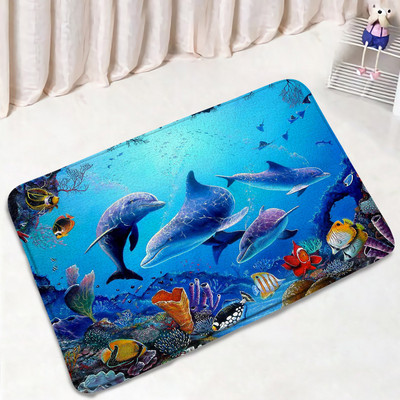 Juokingas delfinų vonios kilimėlio rinkinys Jūros vėžlys Žuvis Gyvūnas Povandeninis Peizažas Vaikams Vonios kambario Dekoras Kilimas Neslystantis kilimėlis Tualeto dangčio kilimėliai
