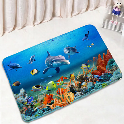 Juokingas delfinų vonios kilimėlio rinkinys Jūros vėžlys Žuvis Gyvūnas Povandeninis Peizažas Vaikams Vonios kambario Dekoras Kilimas Neslystantis kilimėlis Tualeto dangčio kilimėliai