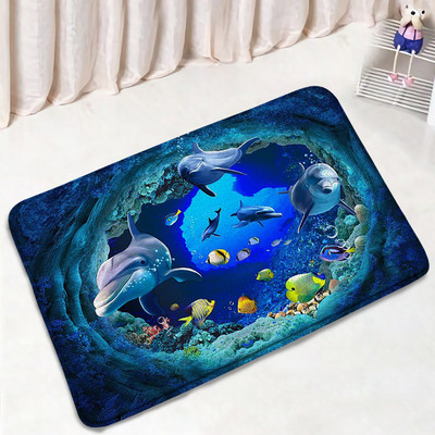 Juokingas delfinų vonios kilimėlio rinkinys Jūros vėžlys Žuvis Gyvūnas Povandeninis Peizažas Vaikams Vonios kambario Dekoras Kilimas Neslystantis kilimėlis Tualeto dangčio kilimėliai
