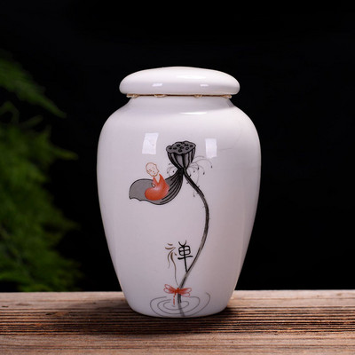 Poklopac, bijela porculanska urna za kućne ljubimce, mačka, pas, japanska velika komemorativna posuda, visoka bijela porculanska urna za kremiranje s dvostrukim pečatom za kućne ljubimce