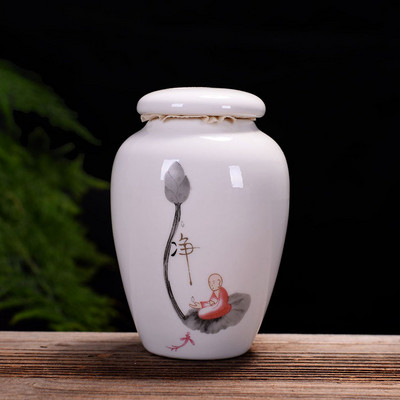 Poklopac, bijela porculanska urna za kućne ljubimce, mačka, pas, japanska velika komemorativna posuda, visoka bijela porculanska urna za kremiranje s dvostrukim pečatom za kućne ljubimce