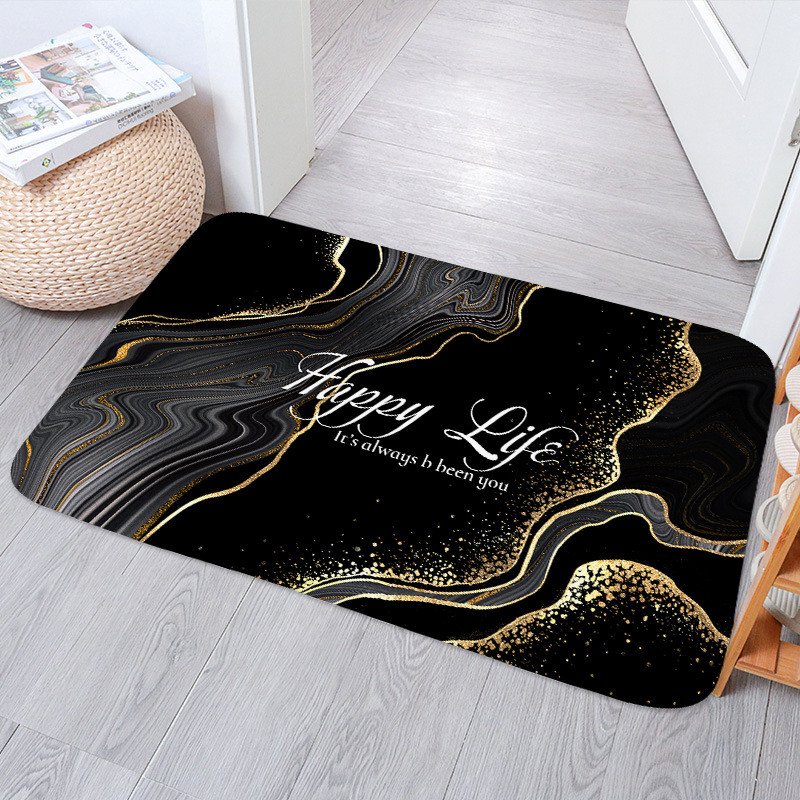 Crno zlato Mramorna protuklizna prostirka za kupaonicu Moderna podloga za prostirku s upijajućim slovima Spavaća soba Kuhinja Interijer Otirač Perivi tepih Kućni