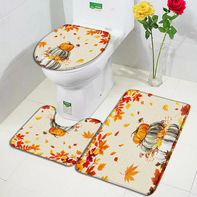 Jesen prostirke za kupanje Set od 3 komada Farma Bundeva Crveni javor Suncokret Jesen Dan zahvalnosti Tepih Dekoracija kupaonice Neklizajući tepih Podmetač za WC školjku