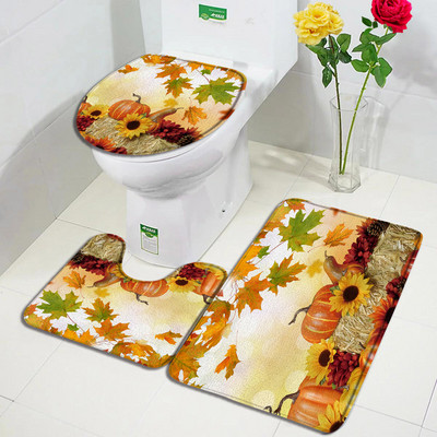 Jesen prostirke za kupanje Set od 3 komada Farma Bundeva Crveni javor Suncokret Jesen Dan zahvalnosti Tepih Dekoracija kupaonice Neklizajući tepih Podmetač za WC školjku