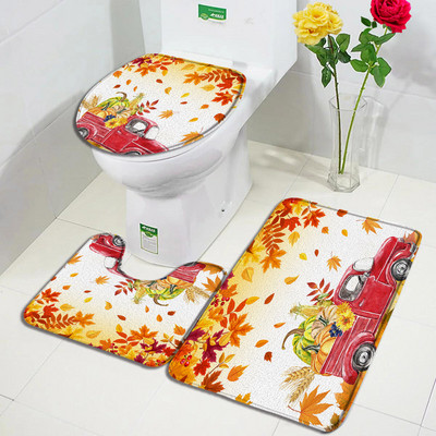 Jesen prostirke za kupanje Set od 3 komada Farma Bundeva Crveni javor Suncokret Jesen Dan zahvalnosti Tepih Dekoracija kupaonice Neklizajući tepih Podmetač za WC školjku