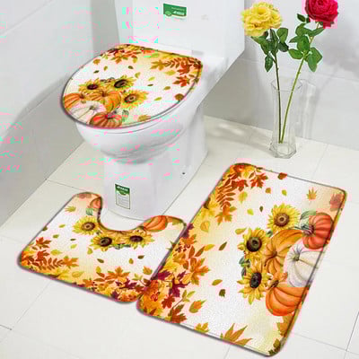 Jesen prostirke za kupanje Set od 3 komada Farma Bundeva Crveni javor Suncokret Jesen Dan zahvalnosti Tepih Dekoracija kupaonice Neklizajući tepih Podmetač za WC školjku