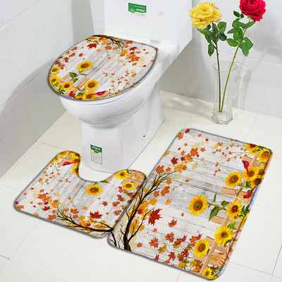Jesen prostirke za kupanje Set od 3 komada Farma Bundeva Crveni javor Suncokret Jesen Dan zahvalnosti Tepih Dekoracija kupaonice Neklizajući tepih Podmetač za WC školjku