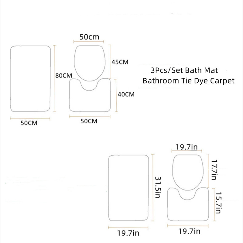 3Pcs/Set Prostirka za kupaonicu Kupaonski tepih Tie Dye Mekani plišani pahuljasti U obliku slova U Upijanje vode Neklizajući tepih Poklopac poklopca WC-a Podne prostirke