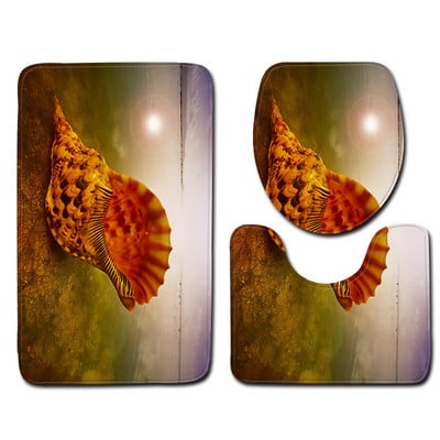 Zeegle Shell Printed 3Pcs Kupaonska prostirka WC prostirke Neklizajuće kupaonske podne prostirke Tepih za kupaonicu Upijajući tepih za kupaonicu