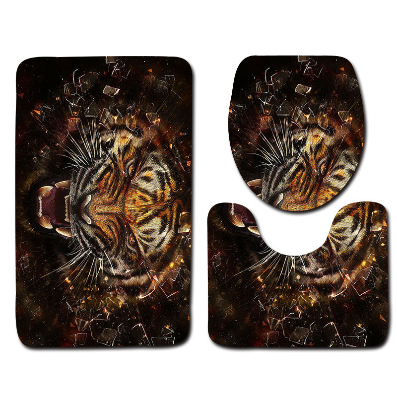 Zeegle 3 kom/komplet Tigrasti uzorak Anti-silp WC WC prostirke za kupaonicu Flanel Contour WC tepih Poklopac WC pokrivač Tepih Proizvodi za kupaonicu