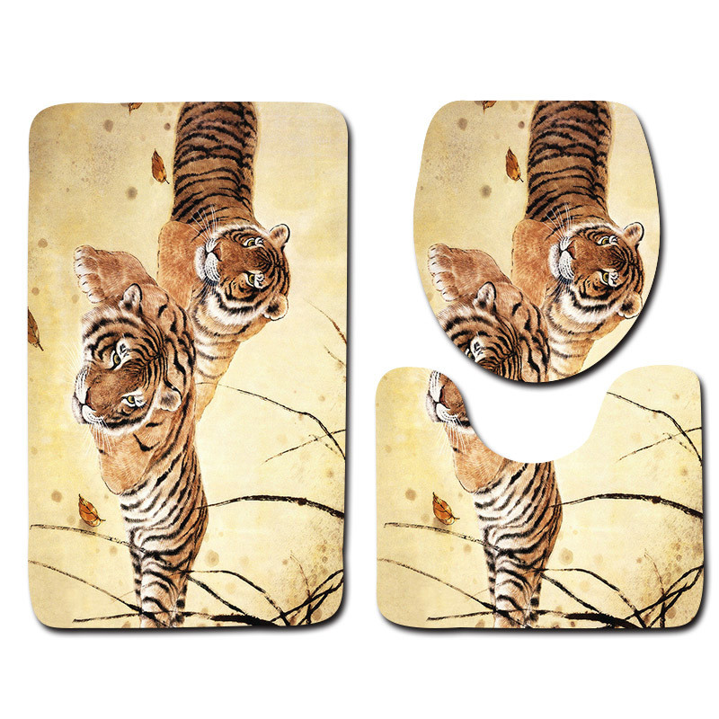 Zeegle 3 kom/komplet Tigrasti uzorak Anti-silp WC WC prostirke za kupaonicu Flanel Contour WC tepih Poklopac WC pokrivač Tepih Proizvodi za kupaonicu