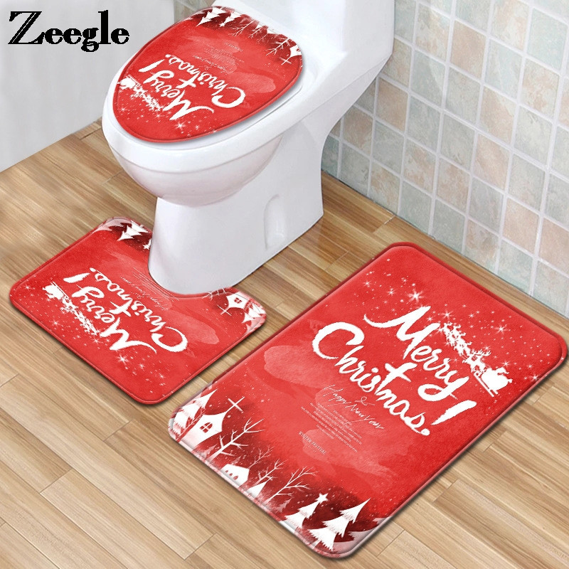 Otirač za kupaonicu i toaletni tepih u kupaonici Mikrofibra u božićnom stilu Jastuk za WC sjedalo otporan na prašinu Komplet upijajućih tepiha za noge