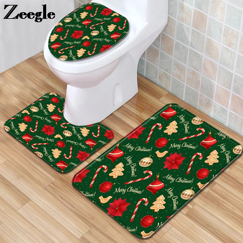 Otirač za kupaonicu i toaletni tepih u kupaonici Mikrofibra u božićnom stilu Jastuk za WC sjedalo otporan na prašinu Komplet upijajućih tepiha za noge
