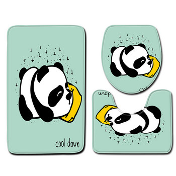 Zeegle 3 бр. Комплект постелки за баня Panda Printed Подложка за баня Противоплъзгаща се Килим за баня Мека подложка от пяна за тоалетна Килими за баня Килим за баня