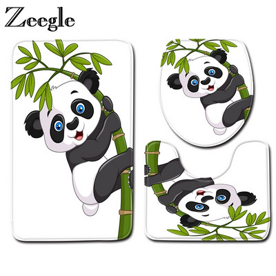 Zeegle 3τμχ Σετ χαλάκι μπάνιου Panda εμπριμέ Χαλάκι μπάνιου Αντιολισθητικό Χαλί μπάνιου Μαλακό αφρώδες χαλάκι για τουαλέτα Χαλιά μπάνιου Μοκέτα μπάνιου