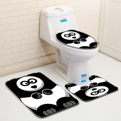 Zeegle 3gab Vannas istabas paklājiņu komplekts Panda Printed Vannas paklājiņš Pretslīdošs vannasistabas paklājs Mīksts putu paklājiņš tualetes vannas paklājiem Vannas istabas paklājs