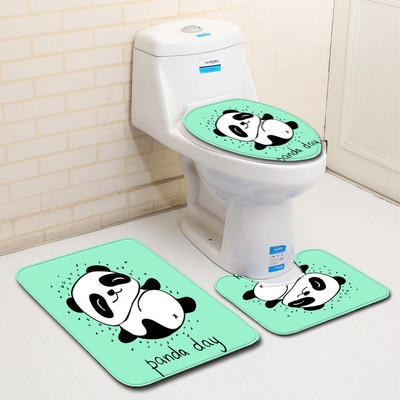 Zeegle 3gab Vannas istabas paklājiņu komplekts Panda Printed Vannas paklājiņš Pretslīdošs vannasistabas paklājs Mīksts putu paklājiņš tualetes vannas paklājiem Vannas istabas paklājs