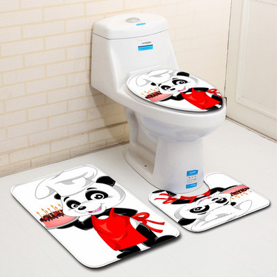 Zeegle 3gab Vannas istabas paklājiņu komplekts Panda Printed Vannas paklājiņš Pretslīdošs vannasistabas paklājs Mīksts putu paklājiņš tualetes vannas paklājiem Vannas istabas paklājs