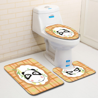 Zeegle 3gab Vannas istabas paklājiņu komplekts Panda Printed Vannas paklājiņš Pretslīdošs vannasistabas paklājs Mīksts putu paklājiņš tualetes vannas paklājiem Vannas istabas paklājs