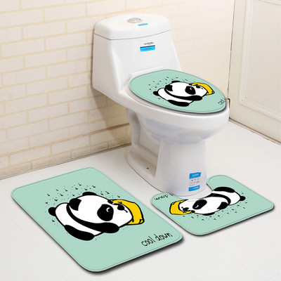 Zeegle 3gab Vannas istabas paklājiņu komplekts Panda Printed Vannas paklājiņš Pretslīdošs vannasistabas paklājs Mīksts putu paklājiņš tualetes vannas paklājiem Vannas istabas paklājs
