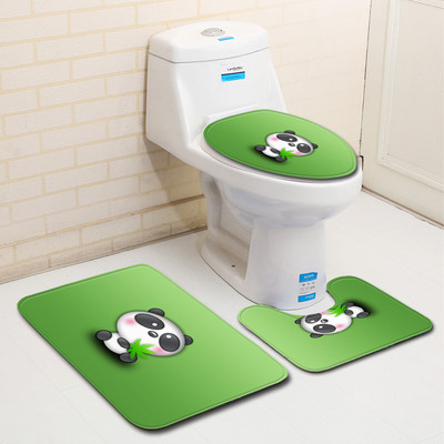 Zeegle 3gab Vannas istabas paklājiņu komplekts Panda Printed Vannas paklājiņš Pretslīdošs vannasistabas paklājs Mīksts putu paklājiņš tualetes vannas paklājiem Vannas istabas paklājs